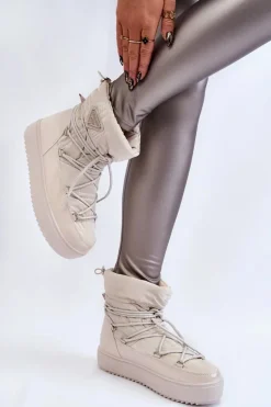 Damskie Modne Śniegowce Sznurowane Jasnobeżowe Carrios