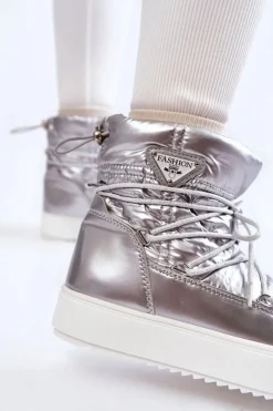 Damskie Modne Śniegowce Sznurowane Srebrne Carrios