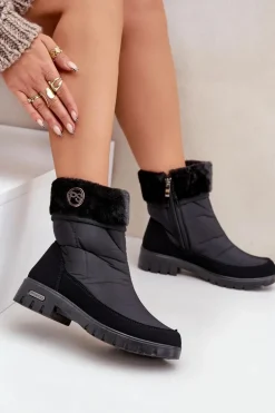 Damskie Modne Ocieplane Śniegowce Progress PROGJ-21-13 Czarne