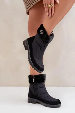 Damskie Modne Ocieplane Śniegowce Progress PROGJ-21-13 Czarne