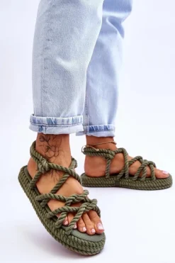 Damskie Modne Plecione Sandały Zielone Tiffanie