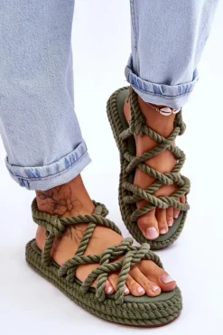 Damskie Modne Plecione Sandały Zielone Tiffanie