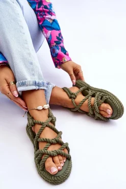 Damskie Modne Plecione Sandały Zielone Tiffanie