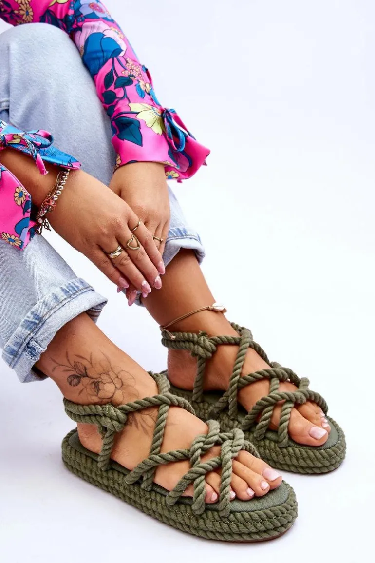 Damskie Modne Plecione Sandały Zielone Tiffanie