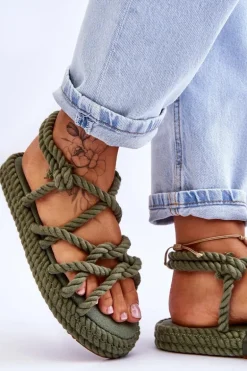 Damskie Modne Plecione Sandały Zielone Tiffanie