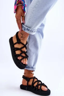 Damskie Modne Plecione Sandały Czarne Tiffanie