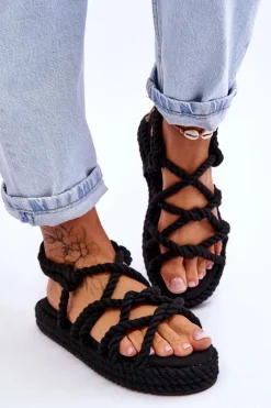 Damskie Modne Plecione Sandały Czarne Tiffanie