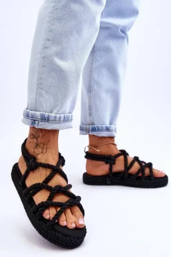 Damskie Modne Plecione Sandały Czarne Tiffanie