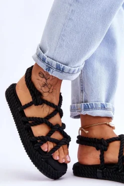 Damskie Modne Plecione Sandały Czarne Tiffanie