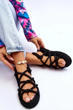 Damskie Modne Plecione Sandały Czarne Tiffanie