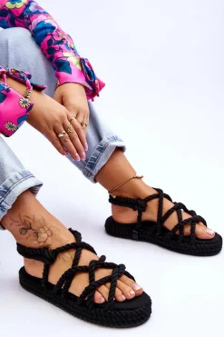 Damskie Modne Plecione Sandały Czarne Tiffanie