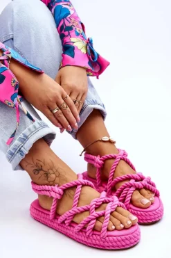 Damskie Modne Plecione Sandały Fuksja Tiffanie