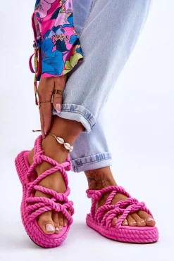 Damskie Modne Plecione Sandały Fuksja Tiffanie
