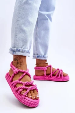 Damskie Modne Plecione Sandały Fuksja Tiffanie