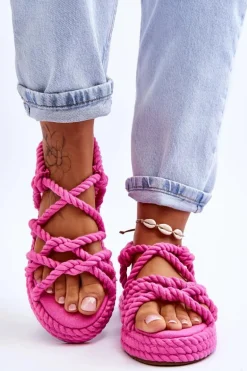 Damskie Modne Plecione Sandały Fuksja Tiffanie