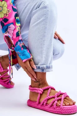 Damskie Modne Plecione Sandały Fuksja Tiffanie