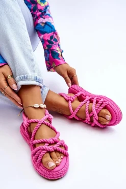 Damskie Modne Plecione Sandały Fuksja Tiffanie