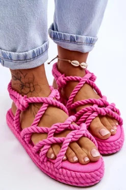 Damskie Modne Plecione Sandały Fuksja Tiffanie