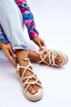 Damskie Modne Plecione Sandały Jasnobeżowe Tiffanie