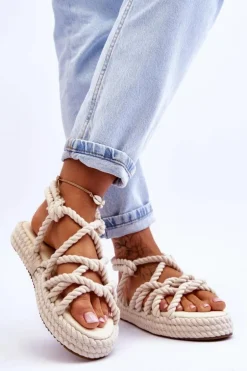 Damskie Modne Plecione Sandały Jasnobeżowe Tiffanie