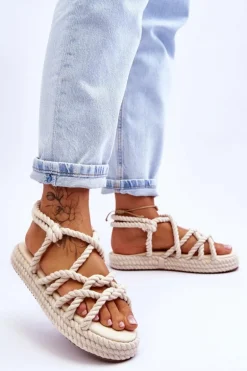 Damskie Modne Plecione Sandały Jasnobeżowe Tiffanie