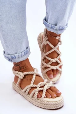 Damskie Modne Plecione Sandały Jasnobeżowe Tiffanie