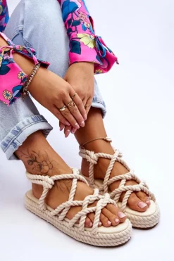 Damskie Modne Plecione Sandały Jasnobeżowe Tiffanie