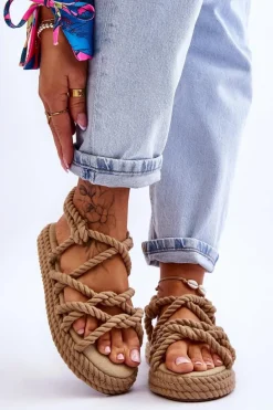 Damskie Modne Plecione Sandały Beżowe Tiffanie