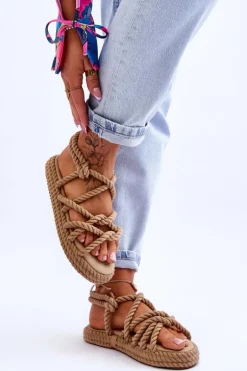 Damskie Modne Plecione Sandały Beżowe Tiffanie