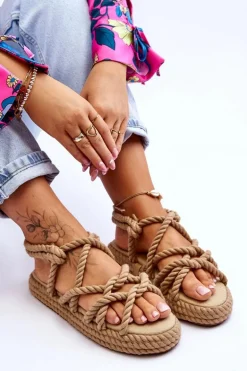 Damskie Modne Plecione Sandały Beżowe Tiffanie