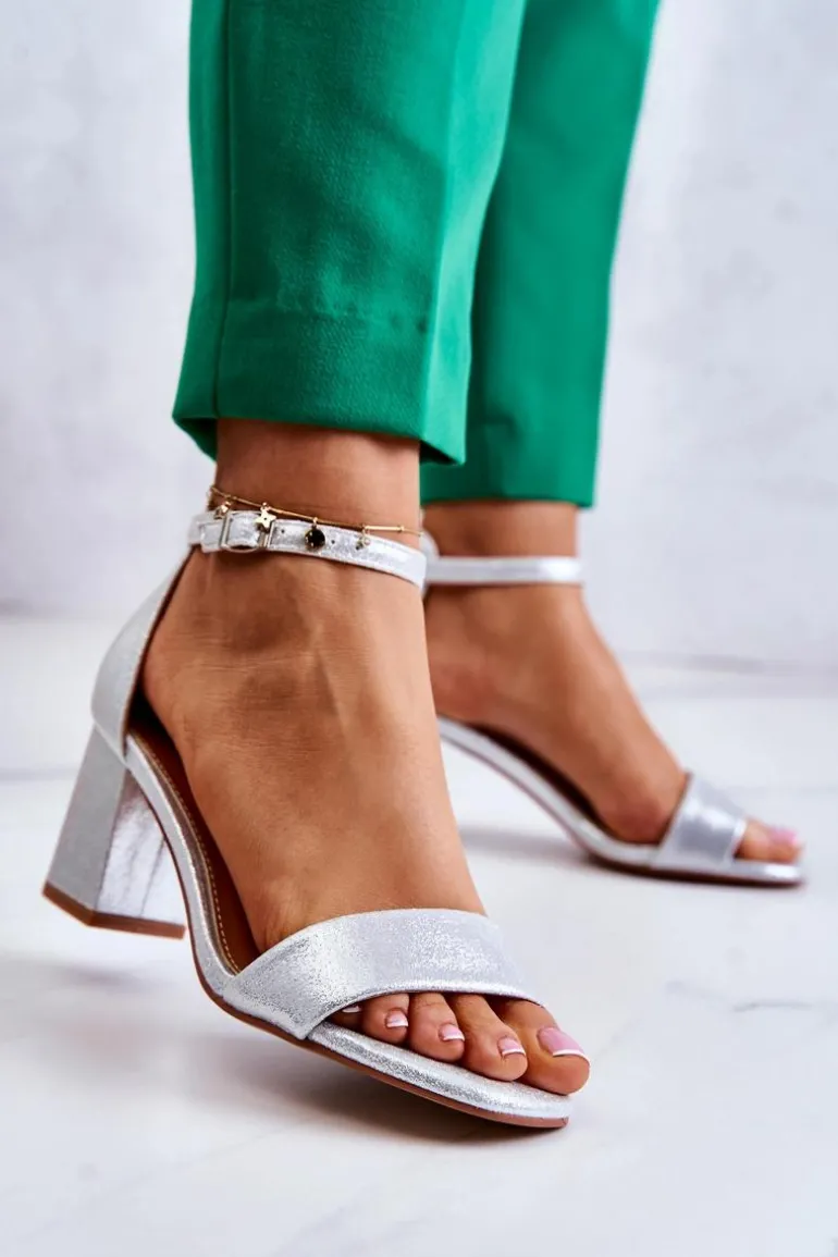 Damskie Modne Sandały Na Słupku Srebrne Lucida