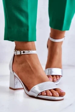 Damskie Modne Sandały Na Słupku Srebrne Lucida