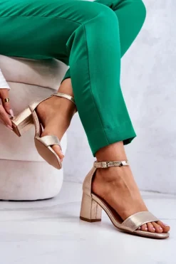 Damskie Modne Sandały Na Słupku Złote Lucida