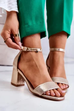 Damskie Modne Sandały Na Słupku Złote Lucida