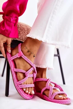 Damskie Modne Sandały Plecione Fuksja Amparo