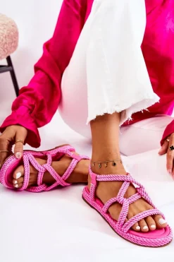 Damskie Modne Sandały Plecione Fuksja Amparo