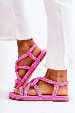Damskie Modne Sandały Plecione Fuksja Amparo