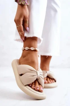 Damskie Modne Skórzane Klapki Beżowe Savirra