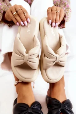 Damskie Modne Skórzane Klapki Beżowe Savirra