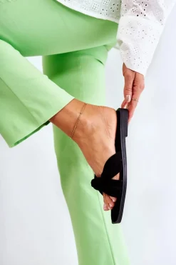 Damskie Modne Zamszowe Klapki Czarne Lorrie