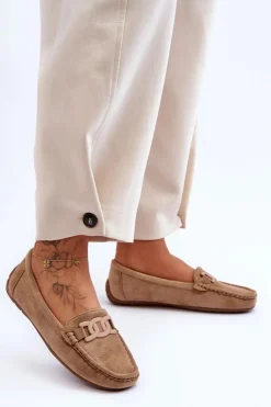 Damskie Modne Zamszowe Mokasyny Brązowe Rabell