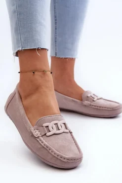 Damskie Modne Zamszowe Mokasyny Fioletowe Rabell