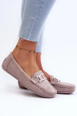 Damskie Modne Zamszowe Mokasyny Fioletowe Rabell