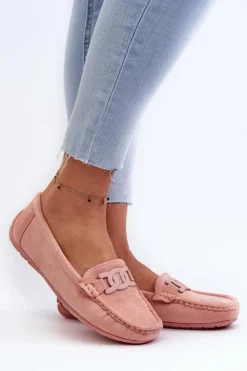 Damskie Modne Zamszowe Mokasyny Jasnoróżowe Rabell