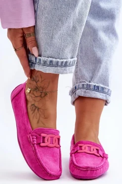 Damskie Modne Zamszowe Mokasyny Różowe Rabell