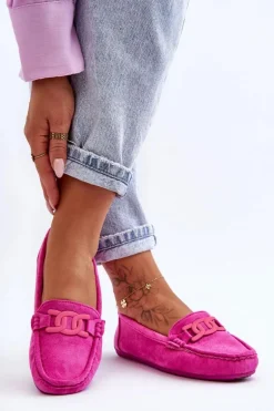 Damskie Modne Zamszowe Mokasyny Różowe Rabell