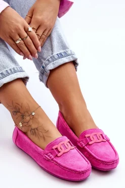 Damskie Modne Zamszowe Mokasyny Różowe Rabell