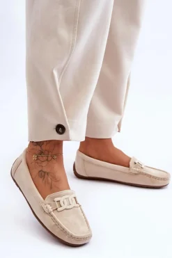 Damskie Modne Zamszowe Mokasyny Beżowe Rabell