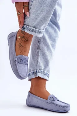 Damskie Modne Zamszowe Mokasyny Niebieskie Rabell