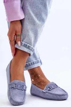 Damskie Modne Zamszowe Mokasyny Niebieskie Rabell